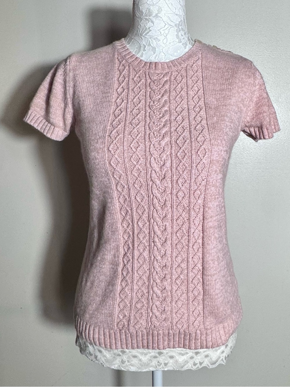 Lilly Pulitzer Blush Pink Cable Knit Short Sleeve Sweater